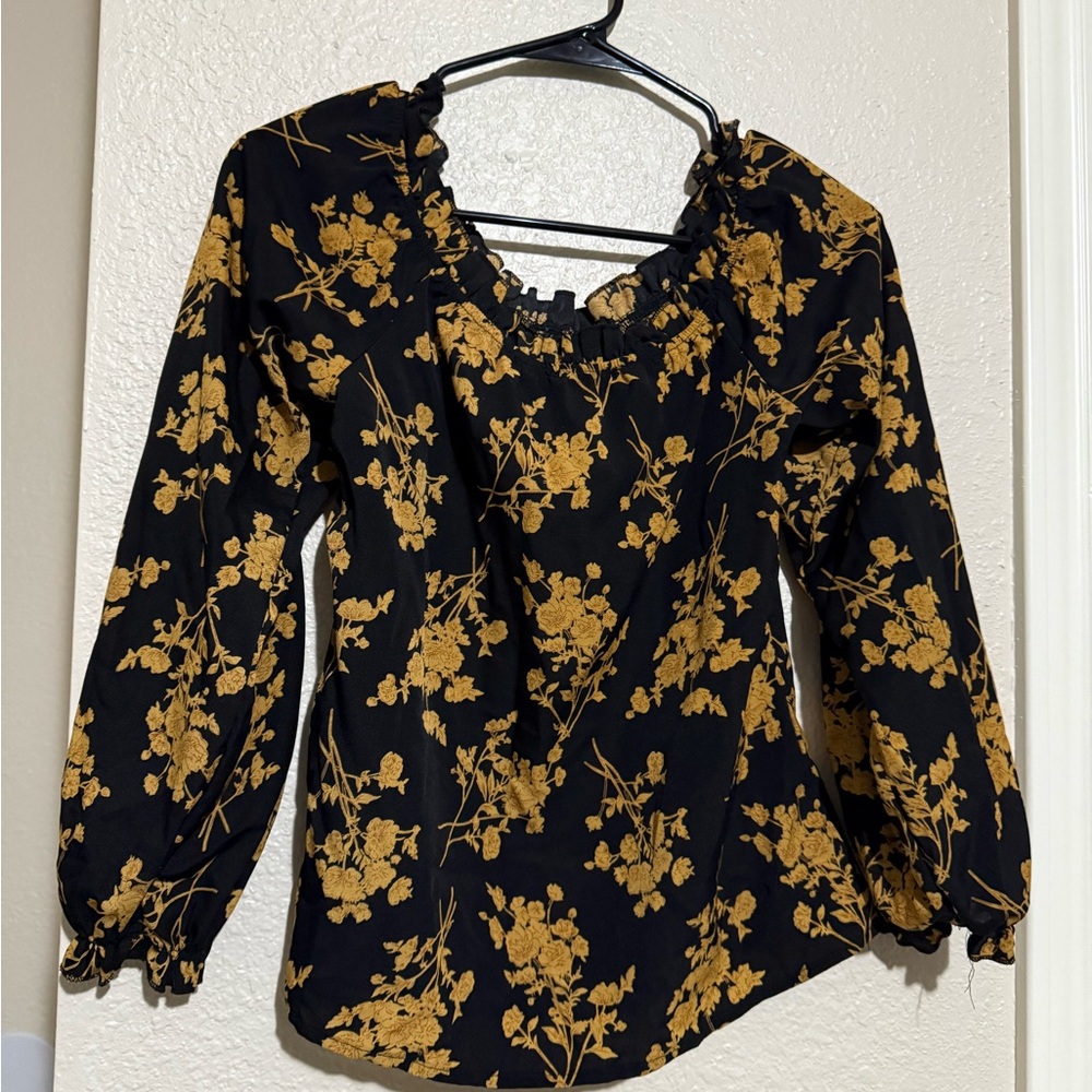 Floral Black and Gold Women's Top